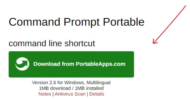 Command Prompt Portable download page