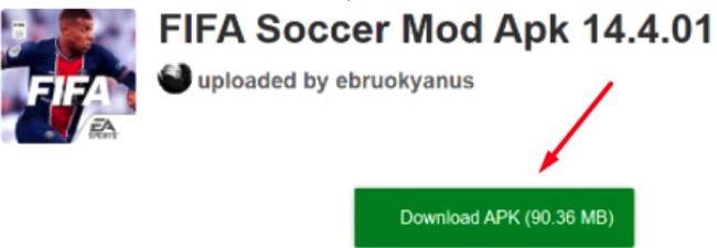 FIFA Soccer Mod APK download page