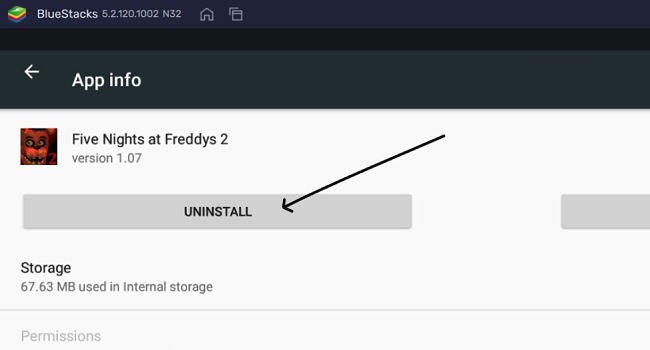 Five Nights at Freddy's 2 uninstall on Bluestacks