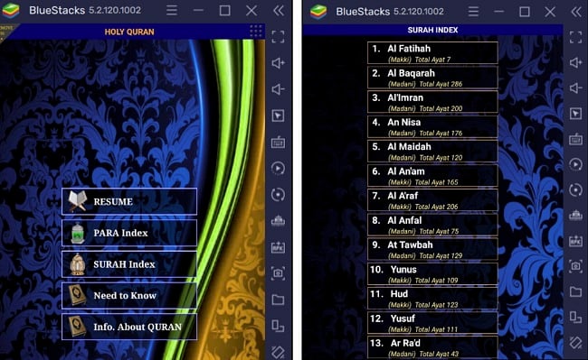 Holy Quran user interface