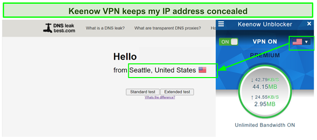 Keenow VPN passes DNS leak test