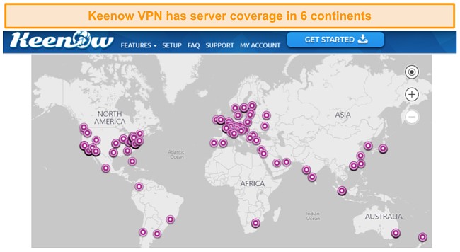 Screenshot of Keenow VPN server coverage