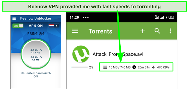 Screenshot torrenting with Keenow VPN