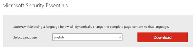 Microsoft Security Essentials download page