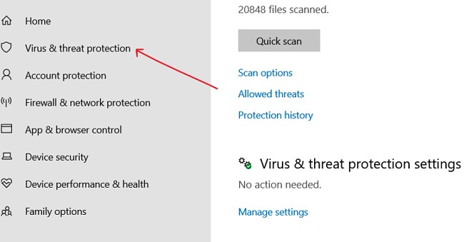 Windows virus and threat protection