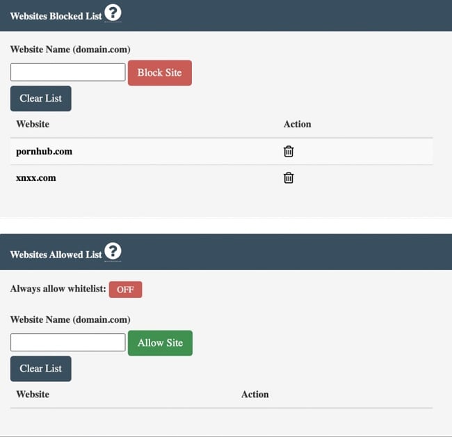 Netsanity X-Rated websites blocked