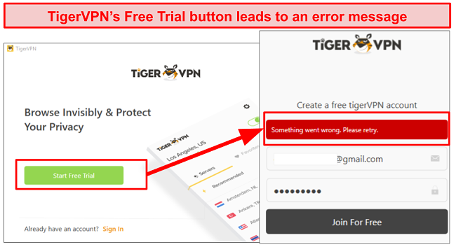 Screenshot of TigerVPN's app interface