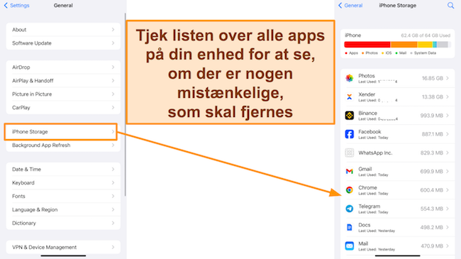 Skærmbillede af iPhones app-liste fra iPhone-lager