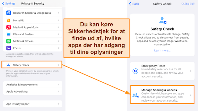 Skærmbillede af iOS Saftey Check