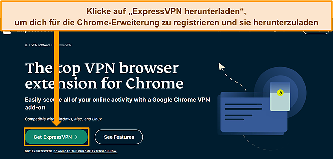 Screenshot der ExpressVPN-Website mit hervorgehobener Schaltfläche 