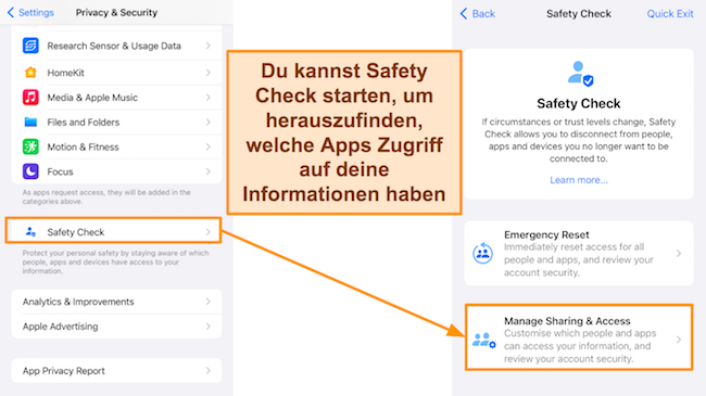 Screenshot des iOS-Sicherheitschecks