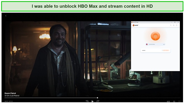 Screenshot of streaming HBO Max with Hola VPN