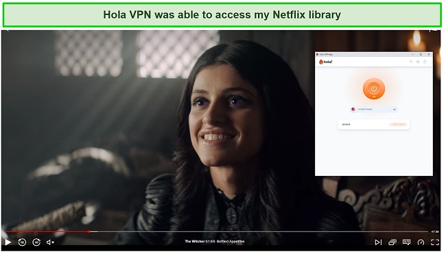 Screenshot of streaming Netflix with Hola VPN