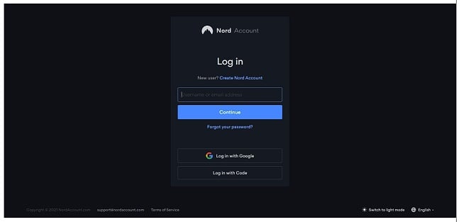 Graphic of NordVPN login page