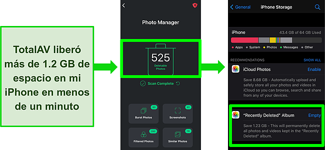 Captura de pantalla de TotalAV Mobile Security para iOS y la función Photo Manager.