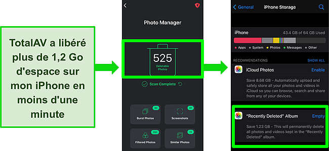 Capture d'écran de TotalAV Mobile Security pour iOS et de la fonction Photo Manager.