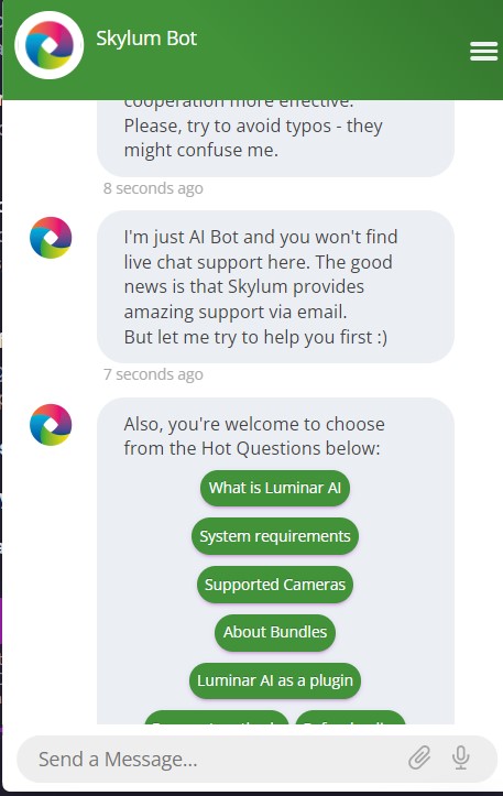 Luminar's chatbot tries to help with AI answers