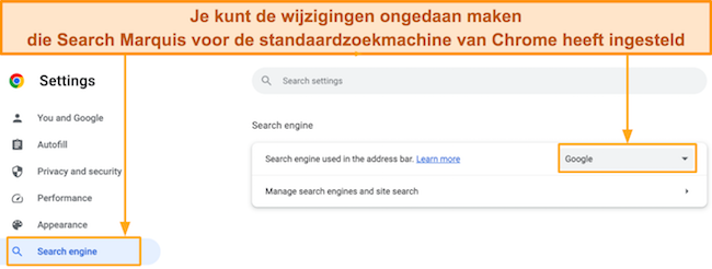 Schermafbeelding van hoe u de standaardzoekmachine instelt op Google in uw Chrome-browser op Mac