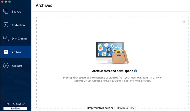 Acronis archives interface