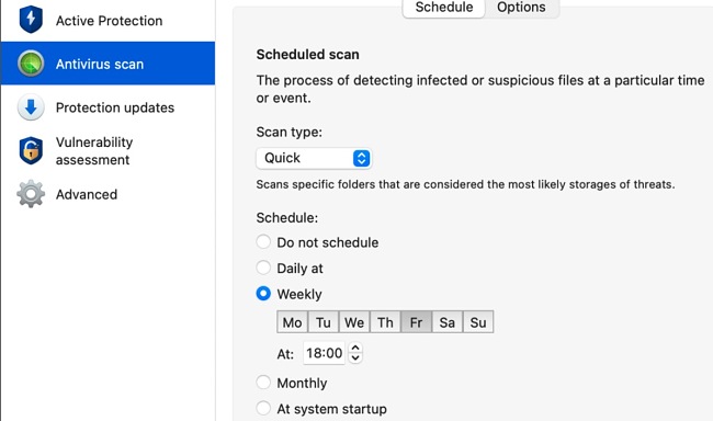 Acronis schedule scan interface