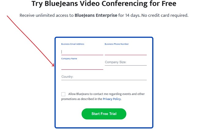 BlueJeans registration process