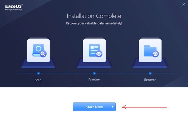 EaseUS Data Recovery Wizard installation complete screenshot