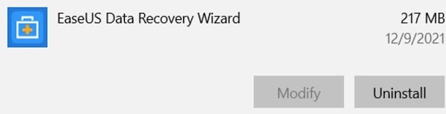 Capture d'écran de désinstallation de EaseUS Data Recovery Wizard