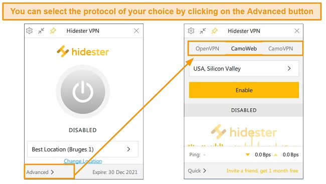Switching Security Protocols on Hidester's app