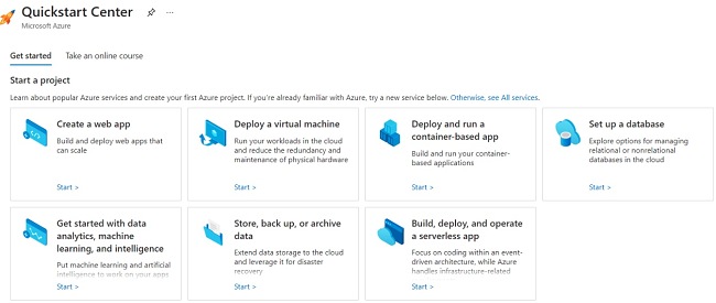 Azure quickstart center screenshot