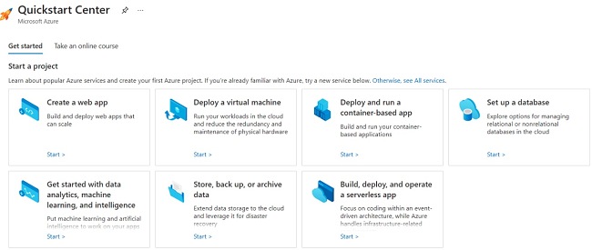 Azure quickstart center screenshot