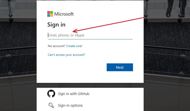 Azure sign in form screenshot
