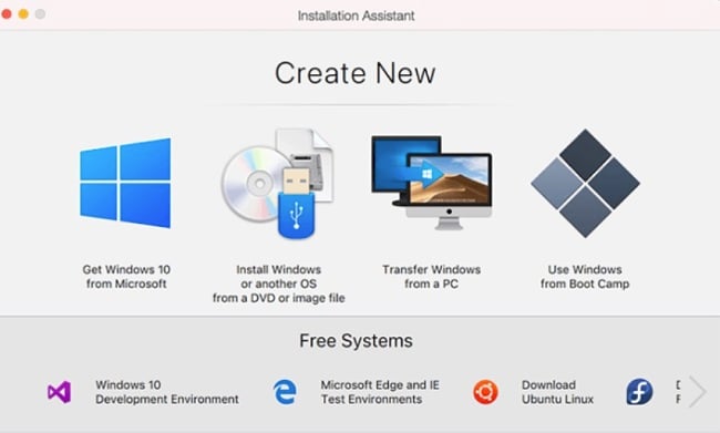 Parallels Desktop create new systems