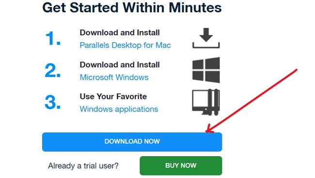 Parallels Desktop download now button