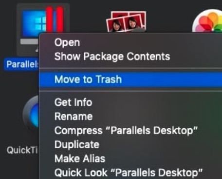 Parallels Desktop move to trash on MacOS
