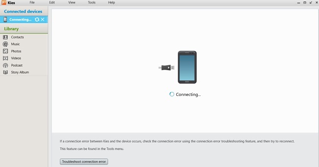 Samsung Kies connecting screenshot