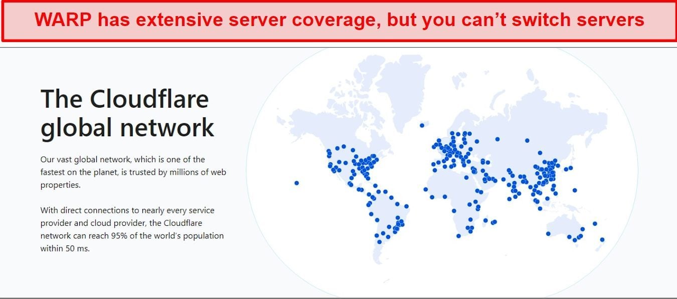 a screenshot of WARP's server network