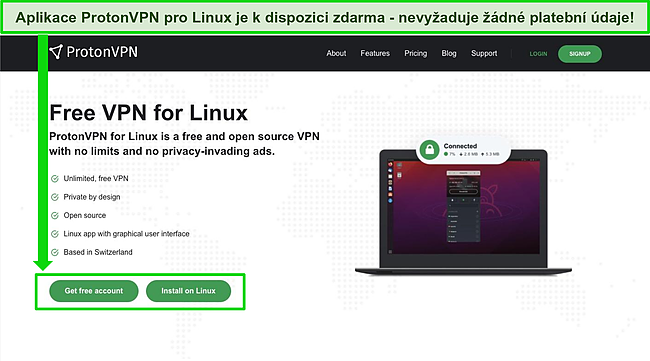 Snímek obrazovky se stažením aplikace ProtonVPN pro Linux.
