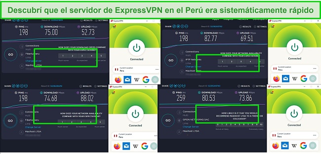 Descubrí que el servidor de ExpressVPN en el Perú era sistemáticamente rápido