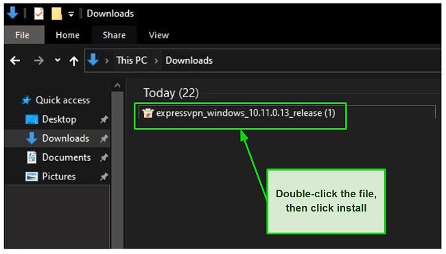 Screenshot of the ExpressVPN download file