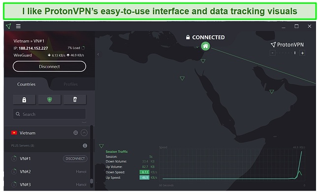 Screenshot of ProtonVPN's Windows user interface