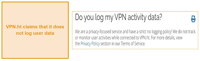 Screenshot of VPN ht's no-logs policy