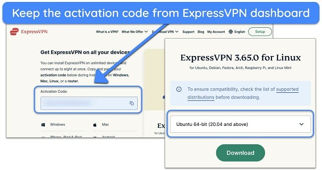 Screenshot of ExpressVPN dashboard