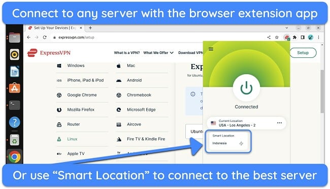Screenshot of ExpressVPN's browser extension GUI app for Linux
