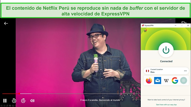 El contenido de Netflix Perú se reproduce sin nada de buffer con el servidor de alta velocidad de ExpressVPN