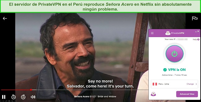 El servidor de PrivateVPN en el Perú reproduce Señora Acero en Netflix sin absolutamente ningún problema.