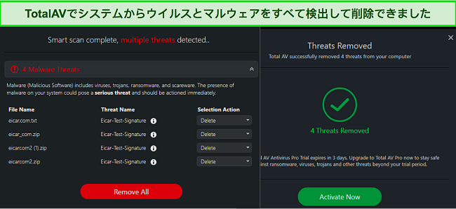 マルウェア ファイルを削除する TotalAV のスクリーンショット