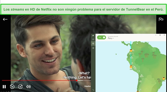 Los streams en HD de Netflix no son ningún problema para el servidor de TunnelBear en el Perú.