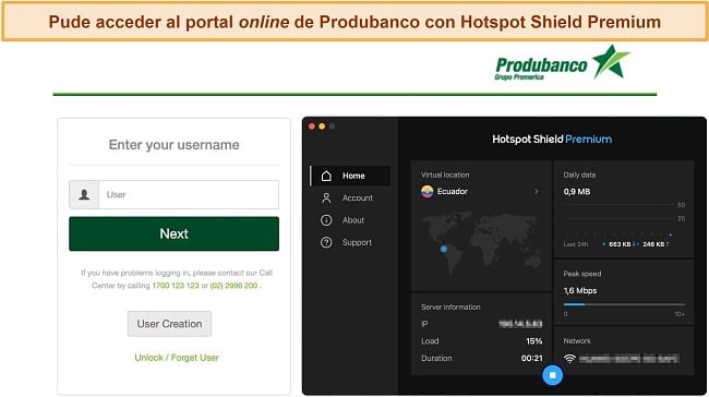 Pude acceder al portal online de Produbanco con Hotspot Shield Premium