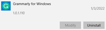 Afinstaller Grammarly