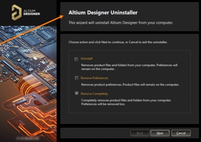 Altium Design uninstall screenshot